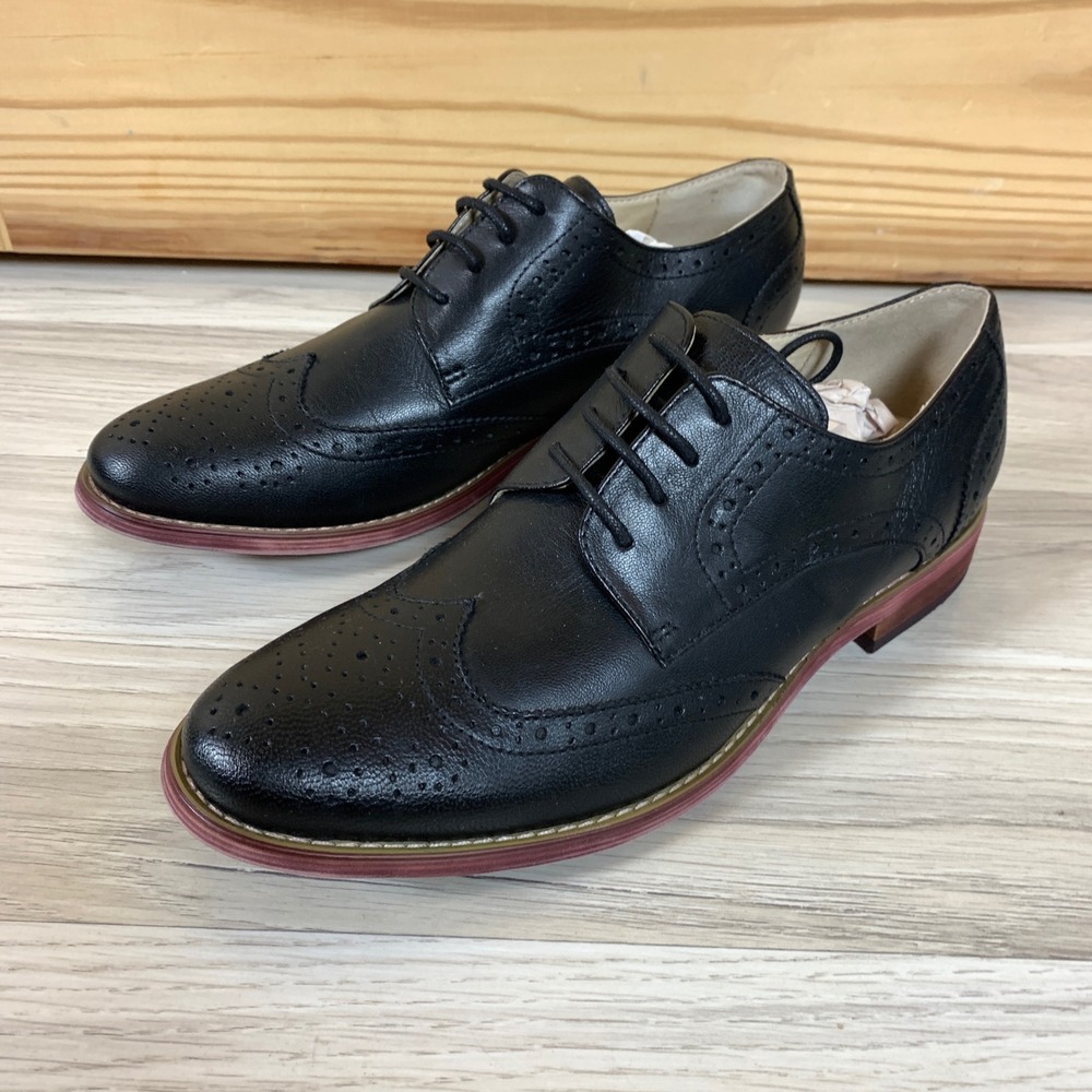 U-lite Oxford Shoes Mens 7.5 Black Leather Wingtip Brogue Block Shoes